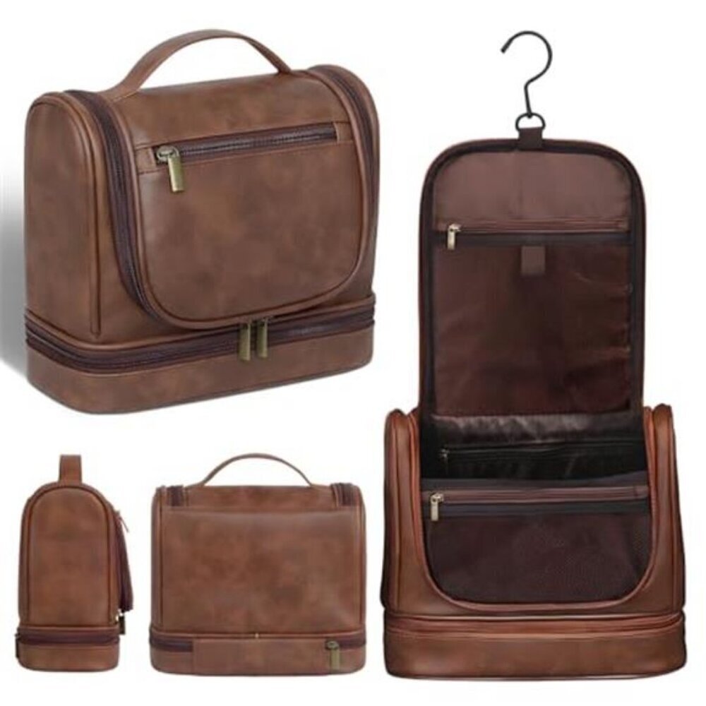 Hanging Toiletry Bag Leather Organizer for Travel